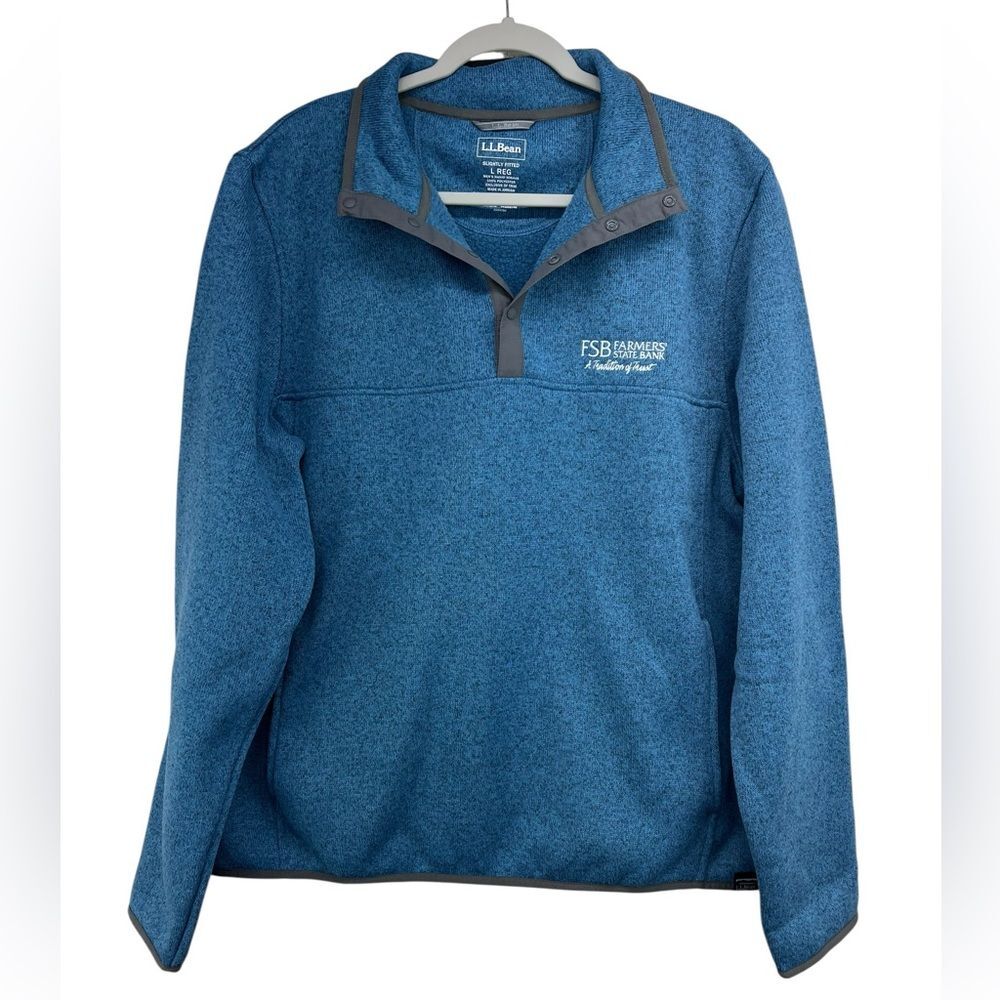 L.L.Bean Sweater Fleece Pullover Size Large Slightly Fitted Blue with Bank Logo